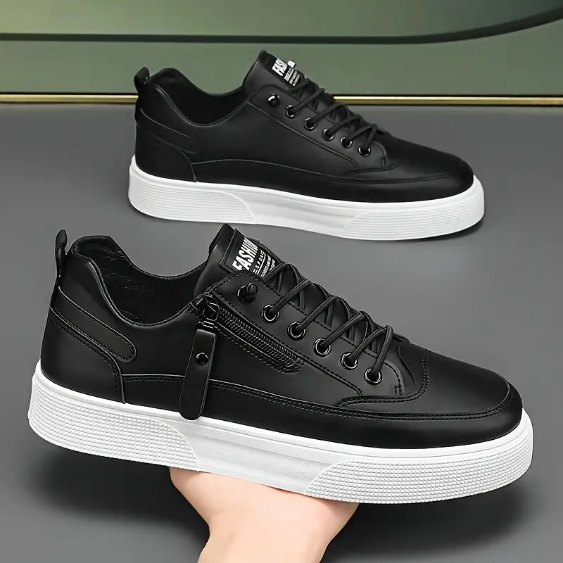 Stylish Leather Men’s Trainers with Side Zip