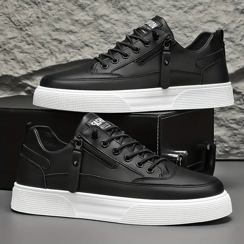 Stylish Leather Men’s Trainers with Side Zip