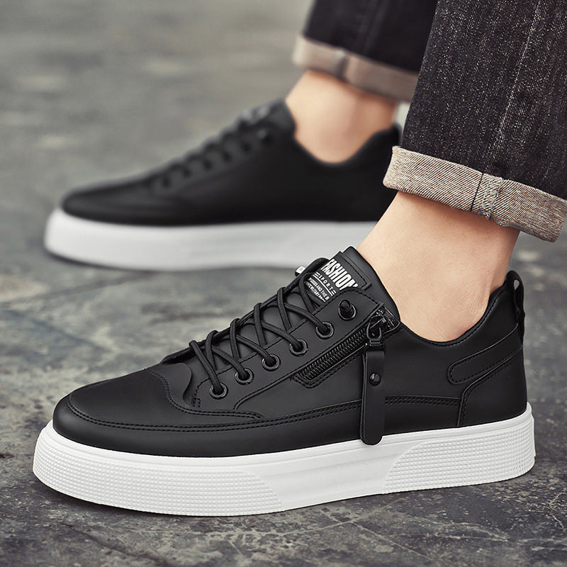 Stylish Leather Men’s Trainers with Side Zip