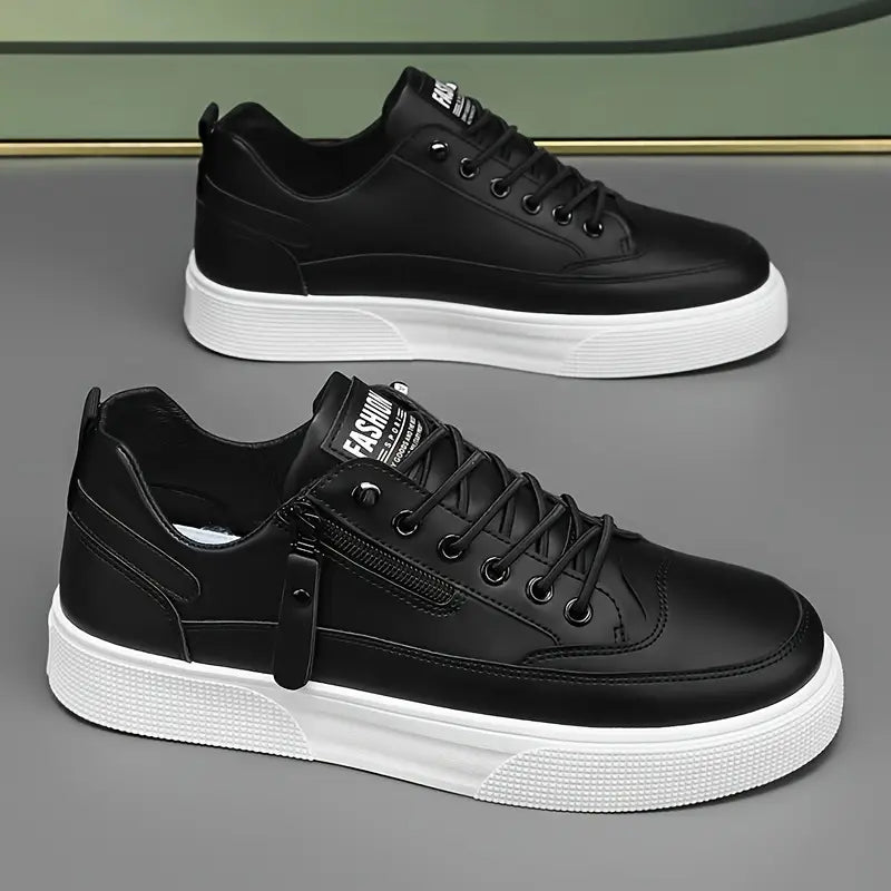 Stylish Leather Men’s Trainers with Side Zip