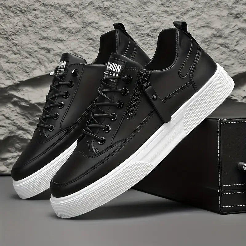 Stylish Leather Men’s Trainers with Side Zip